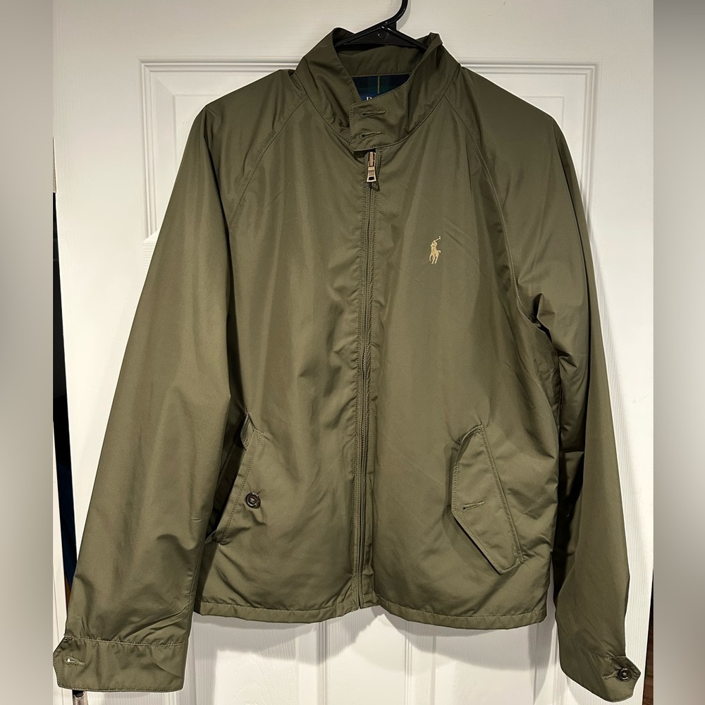 Men’s Polo Windbreaker Jacket in Olive Green Size Small